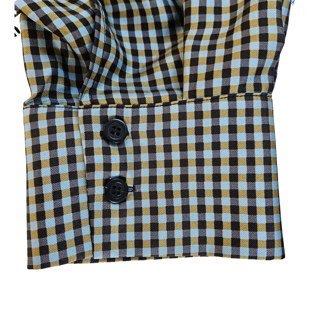 No. 6 Store 100% Silk Turin Top Blouse Large Gingham Check 3/4 Sleeve Button Up - Picture 7 of 9